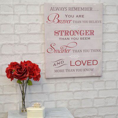 "Always remember" Cream & red Canvas art (H)500mm (W)400mm