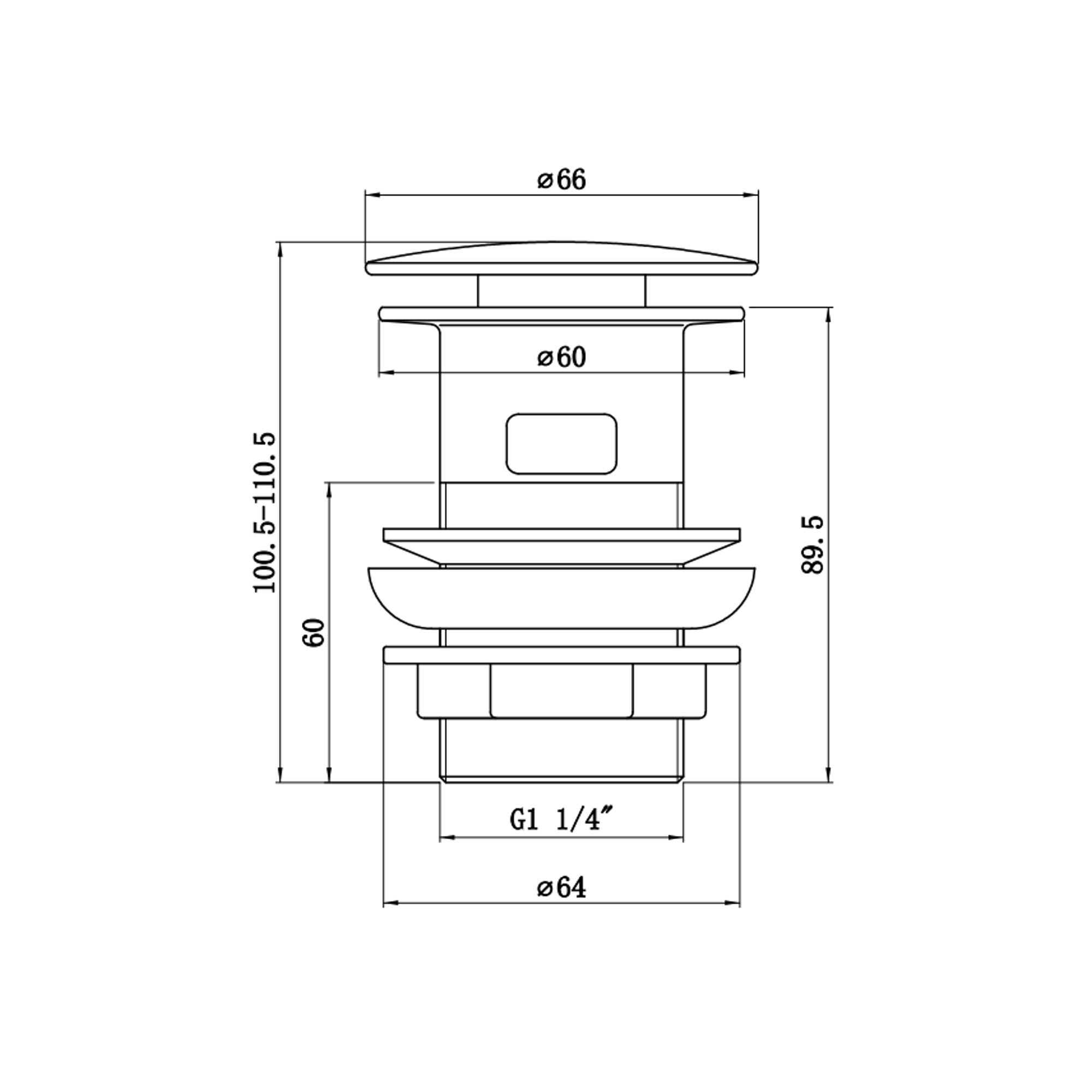 * Chrome effect Brass 110.5mm Click clack Unslotted Waste
