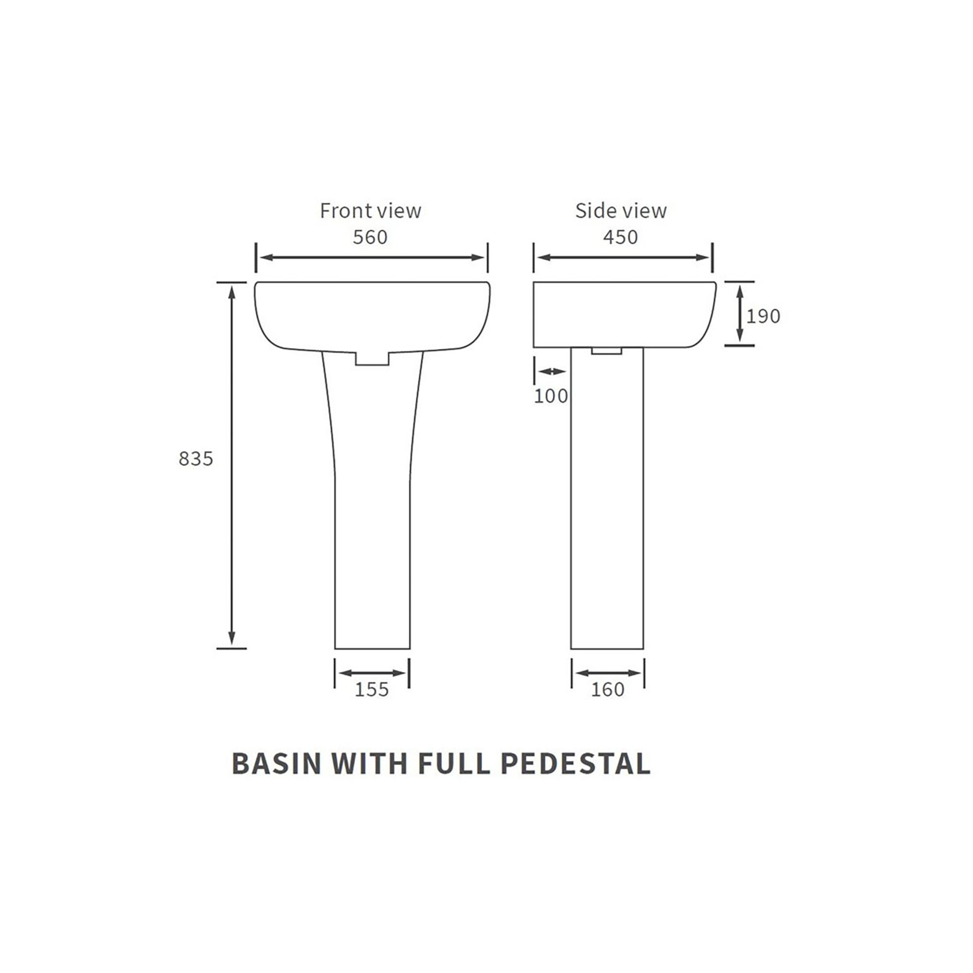 * Durleigh Gloss White D-shaped Floor-mounted Full pedestal Basin (H)83.5cm (W)56cm