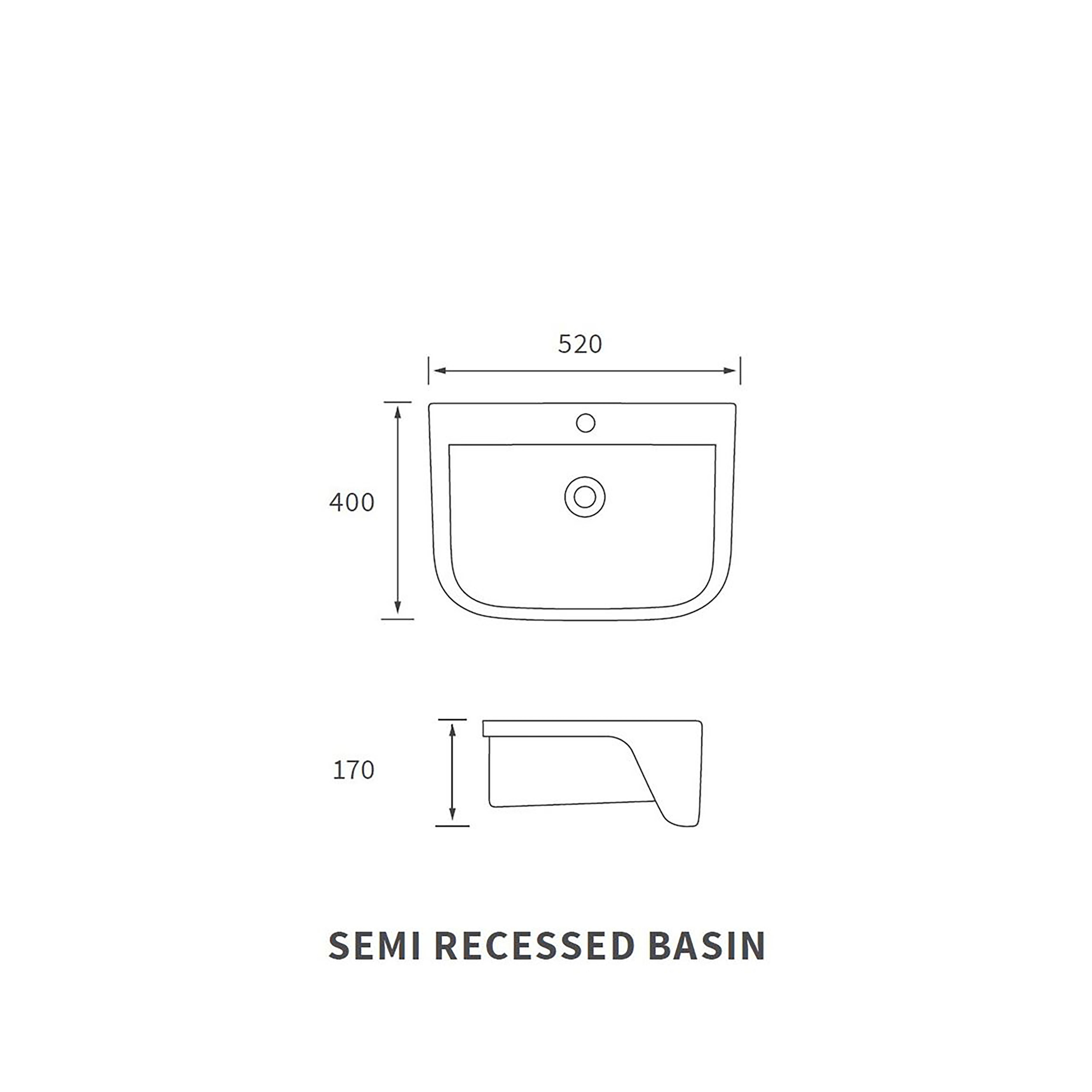 * Durleigh White Rectangular Single Semi-recessed Basin (W)52cm