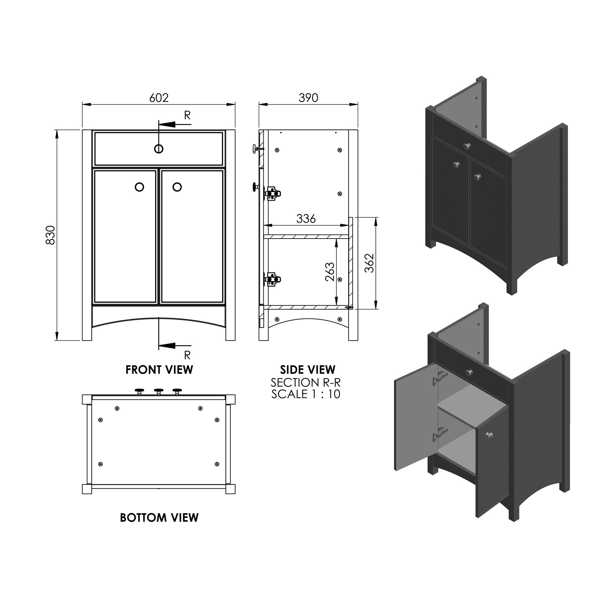* Exbury Grey Ash Freestanding Vanity unit & basin set (W)610mm (H)835mm