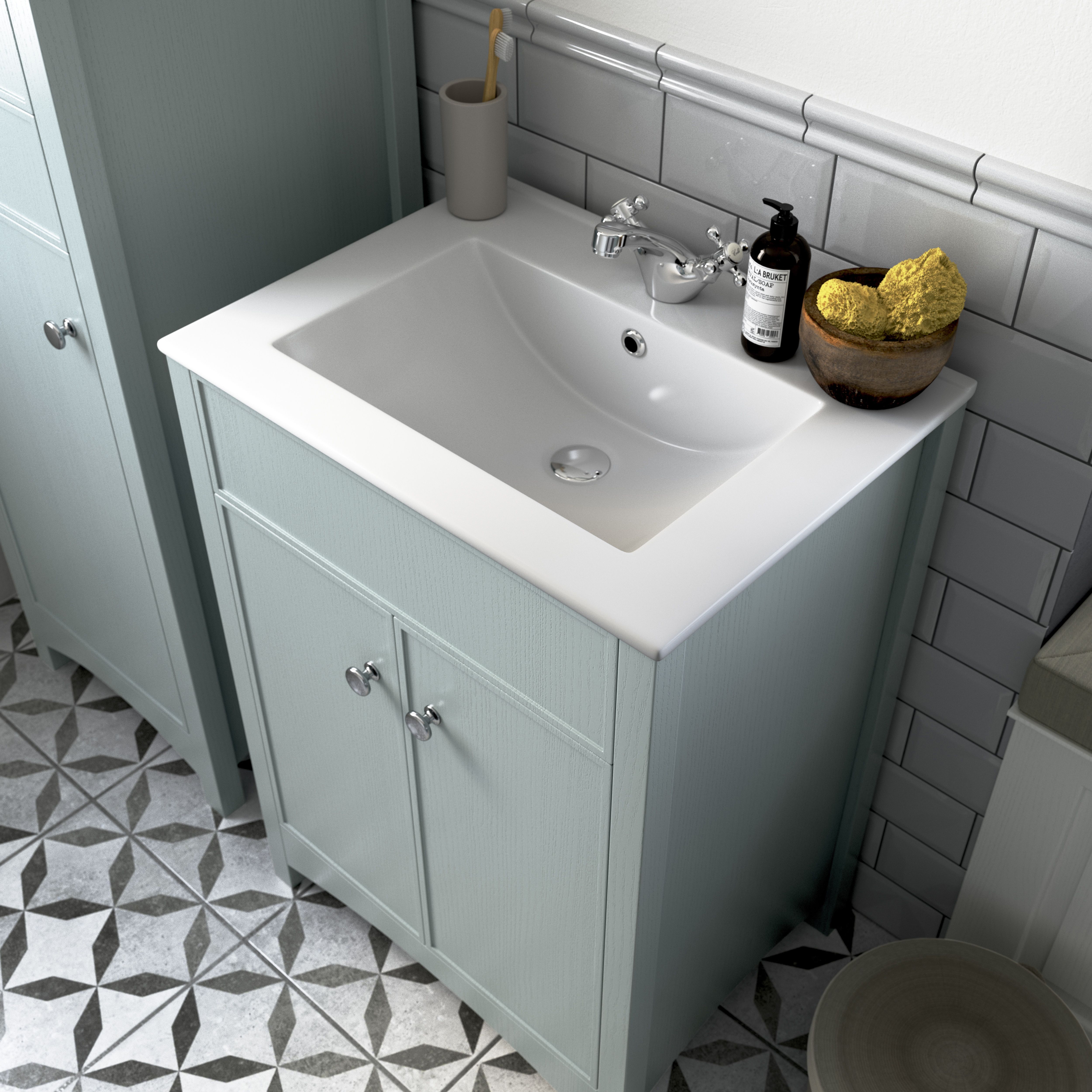 * Exbury Sea Green Ash Freestanding Vanity unit & basin set (W)610mm (H)835mm