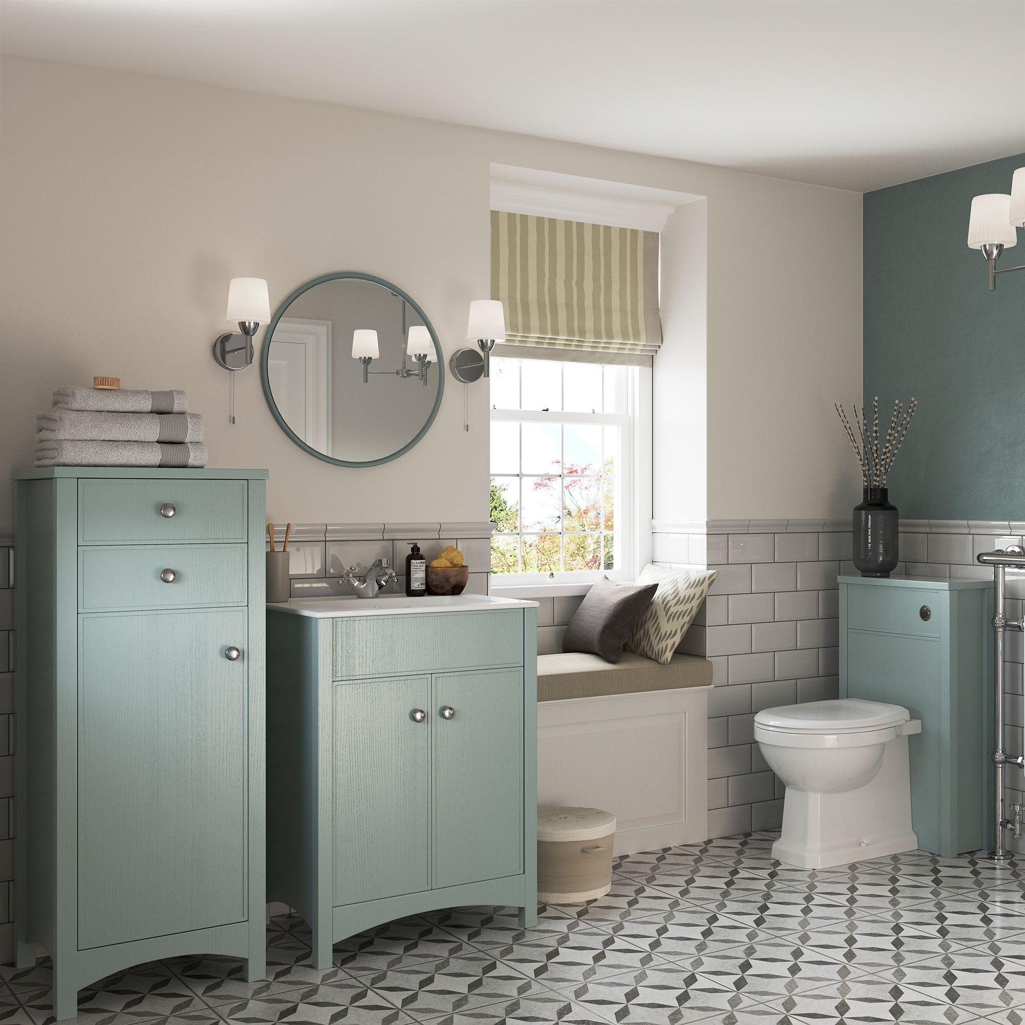 * Exbury Sea Green Ash Freestanding Vanity unit & basin set (W)610mm (H)835mm