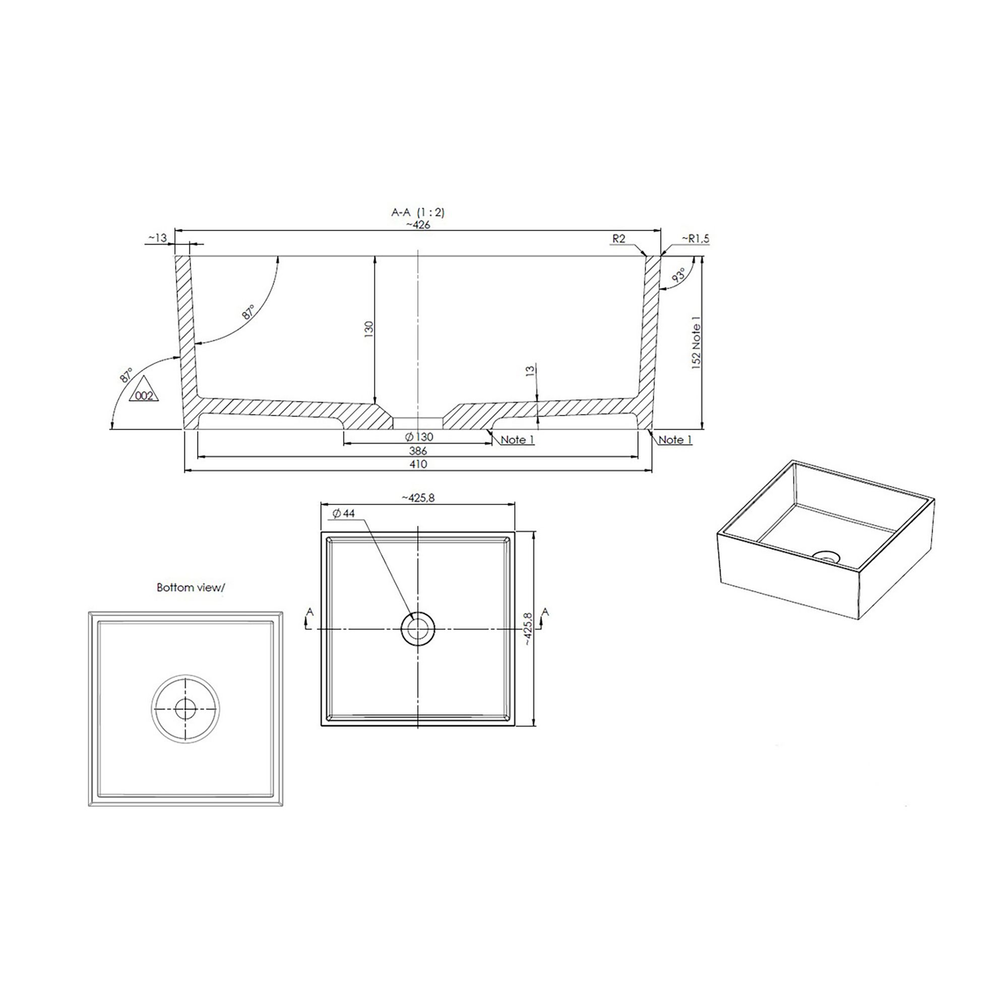 * Oldbury White Square Single Counter top Basin (W)42.6cm