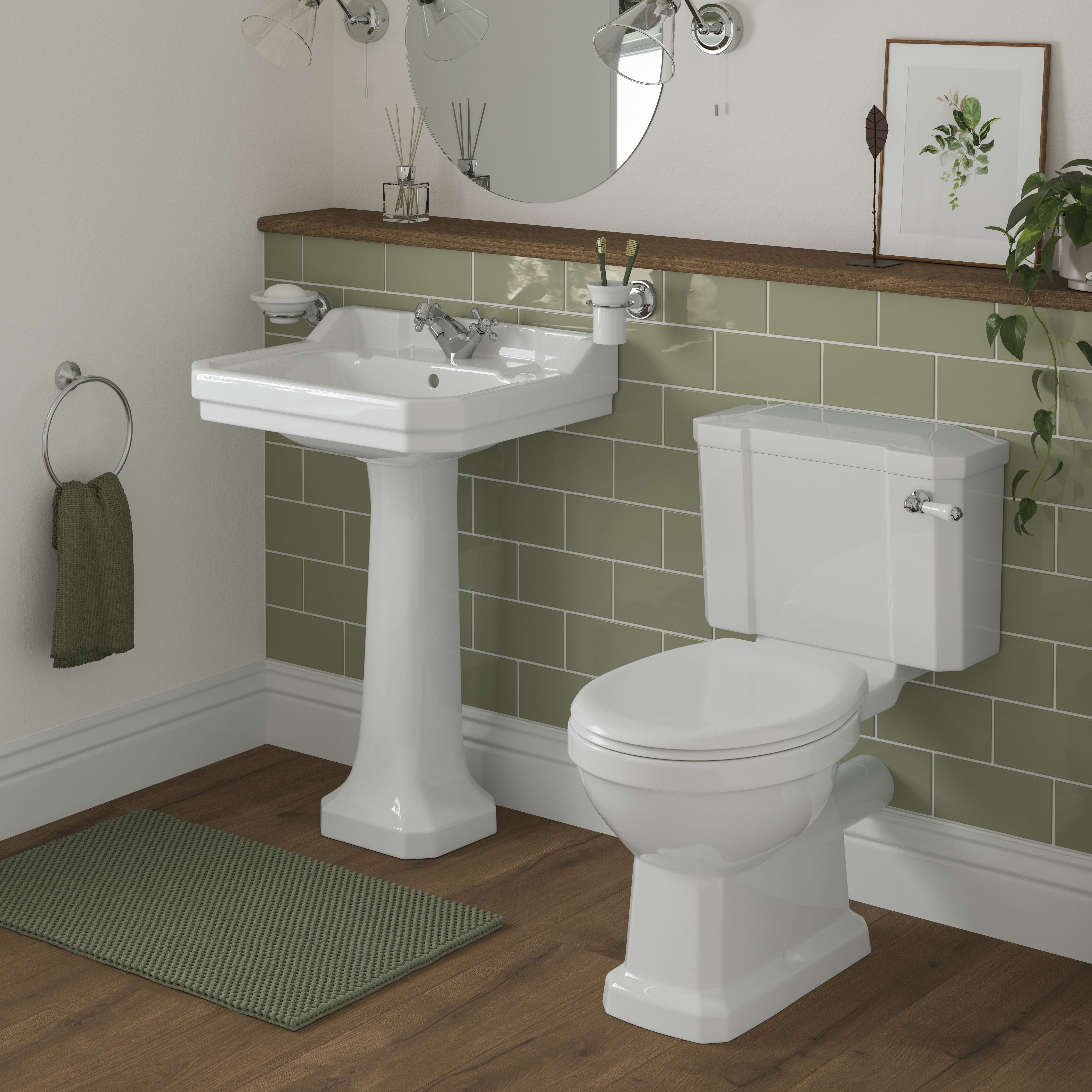 * Somerton Gloss White Square Floor-mounted Full pedestal Basin with 1 Tap Hole (H)88cm (W)60cm