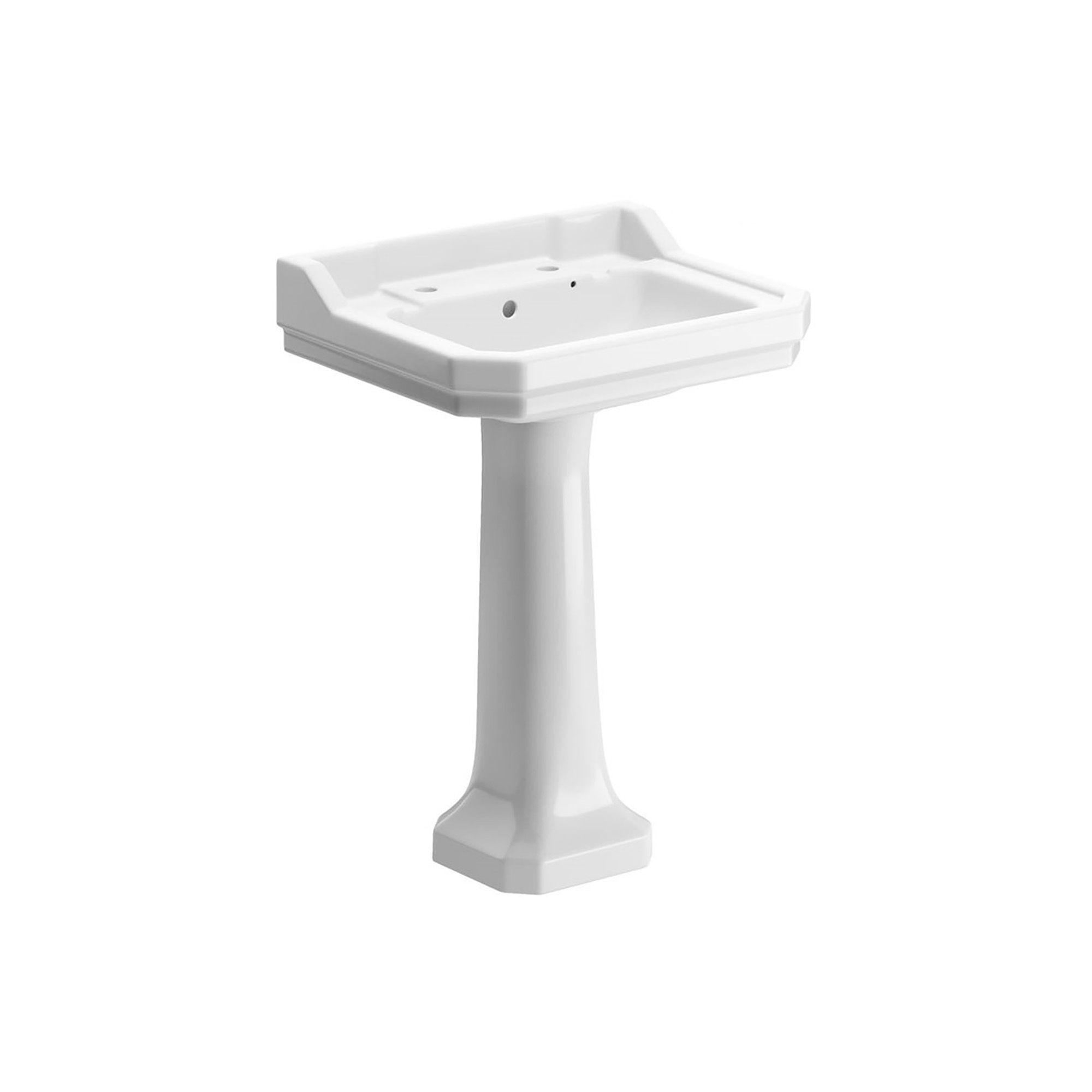 * Somerton Gloss White Square Floor-mounted Full pedestal Basin with 2 Tap Holes (H)88cm (W)60cm