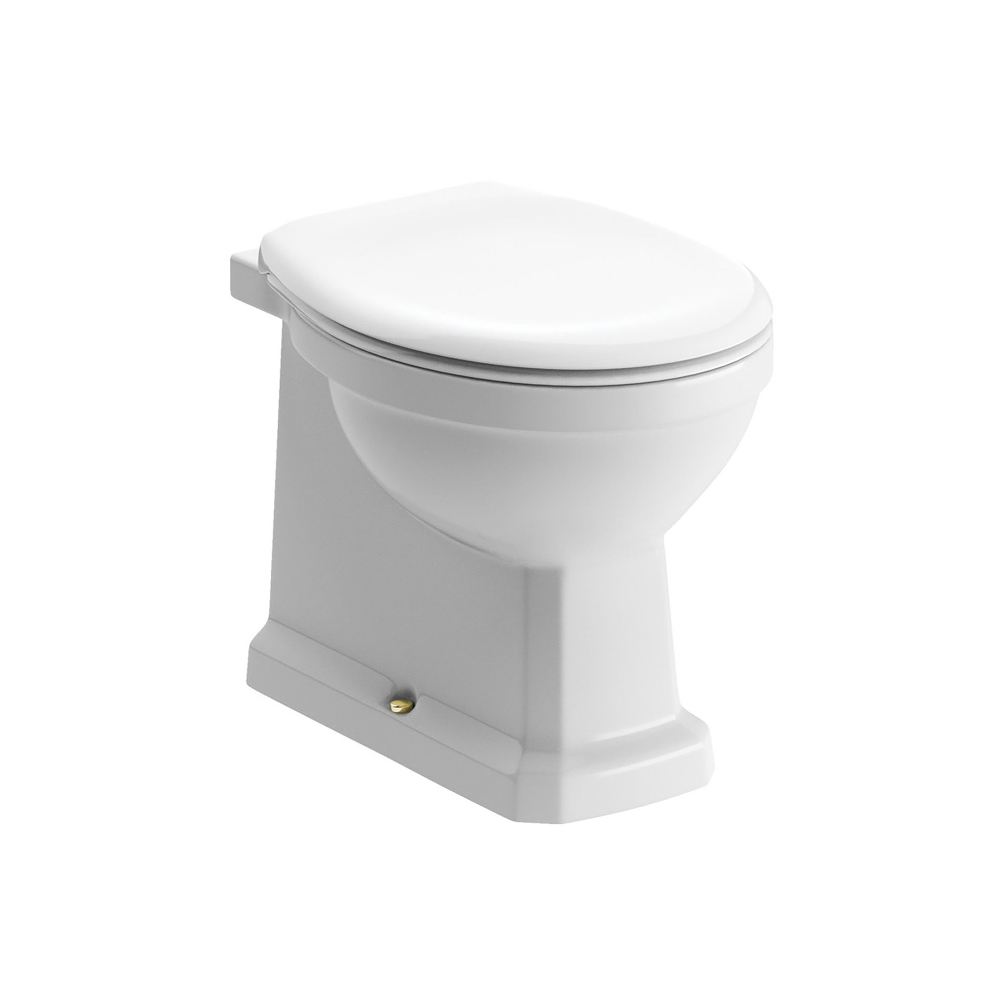 * Somerton White Boxed rim Back to wall Toilet pan with Brass effect fittings & Soft close seat