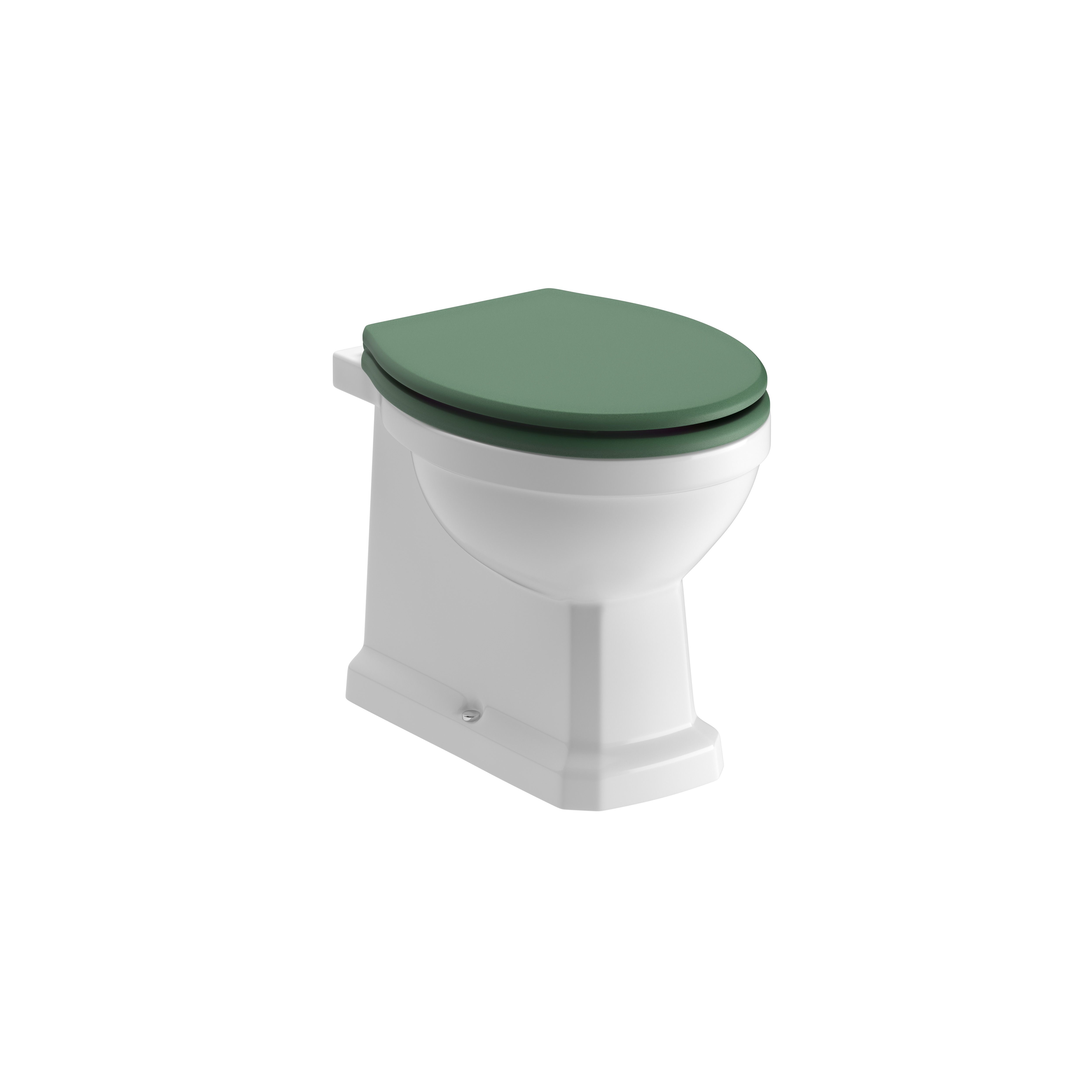 * Somerton White Boxed rim Back to wall Toilet pan with Sage green Soft close seat