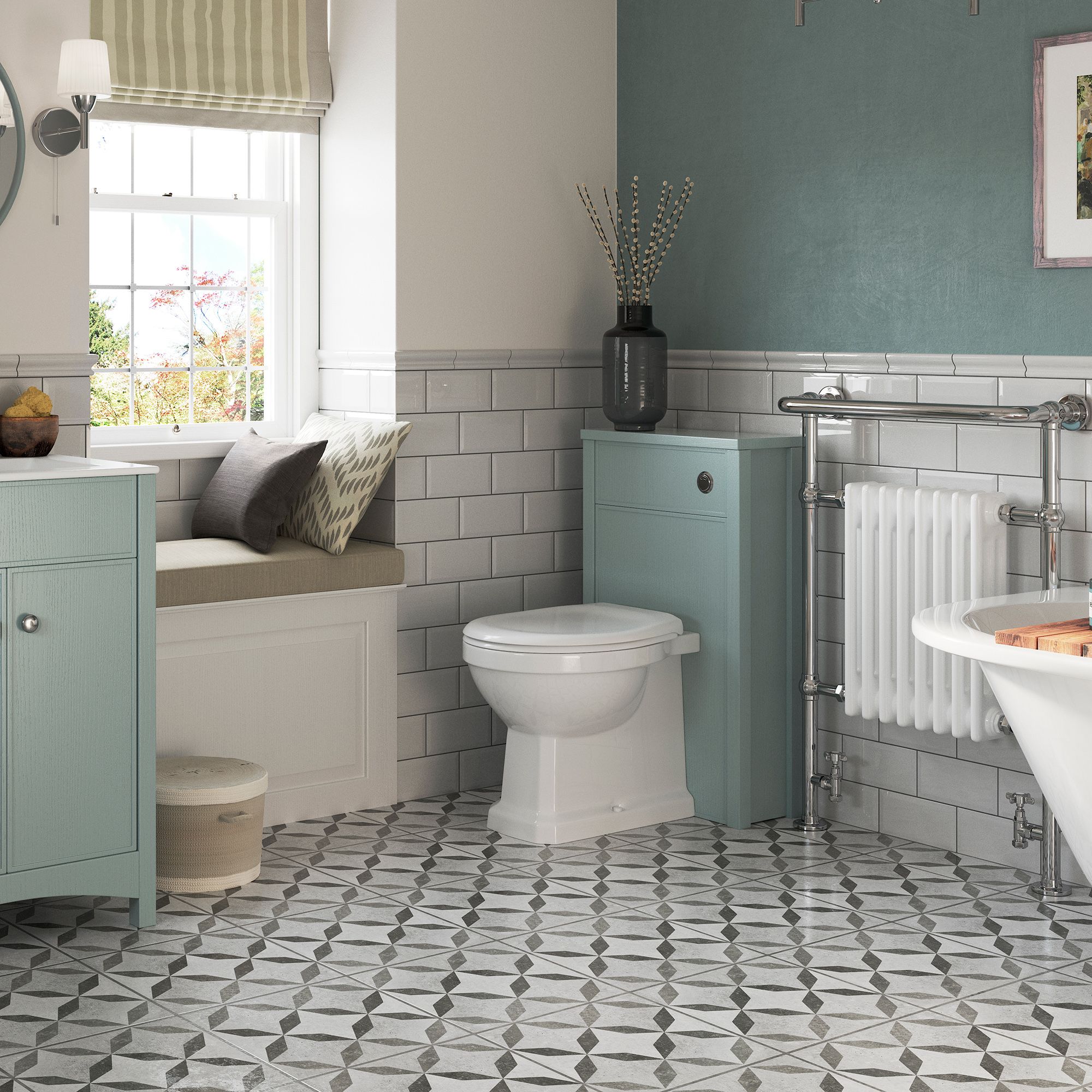 * Somerton White Boxed rim Back to wall Toilet pan with Soft close seat