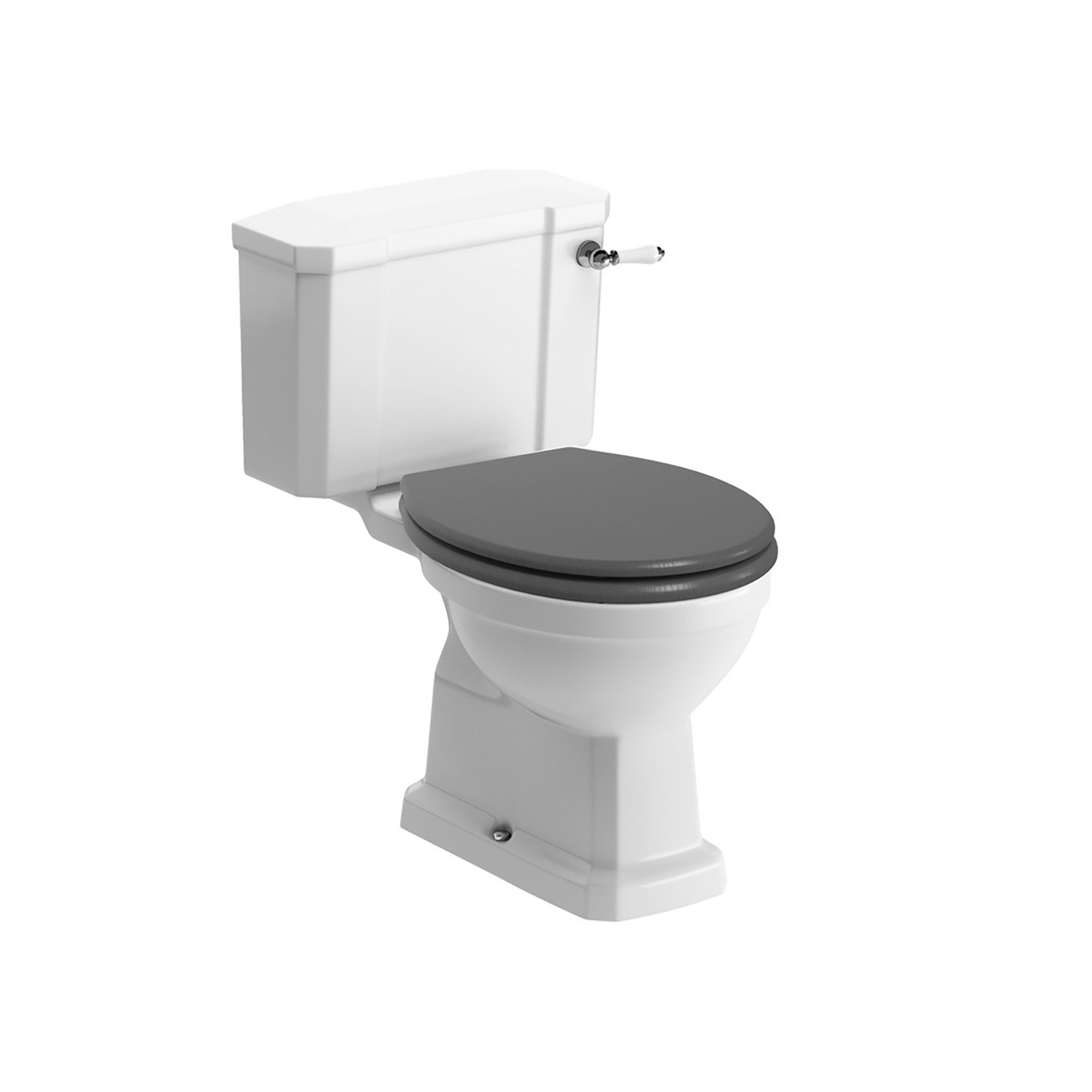 * Somerton White Boxed rim Open back Toilet set with Grey ash Soft close seat & Close coupled cistern