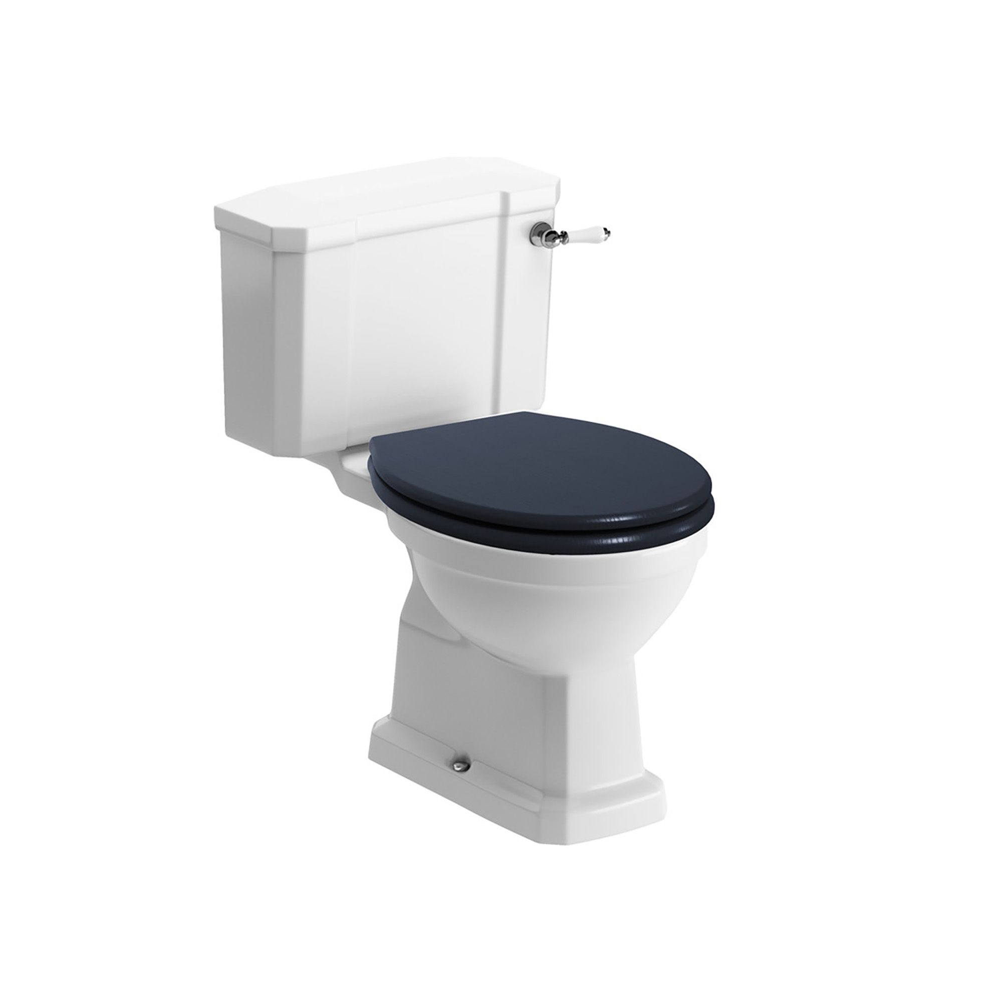 * Somerton White Boxed rim Open back Toilet set with Indigo ash Soft close seat & Close coupled cistern