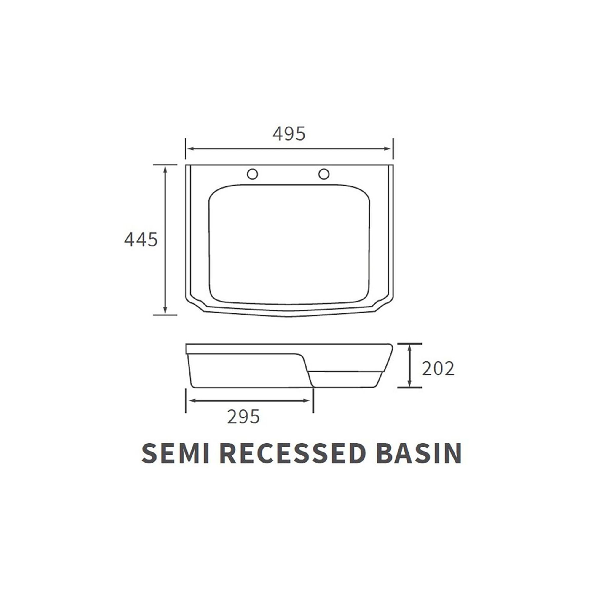 * Somerton White Rectangular Single Semi-recessed Basin (W)49.5cm