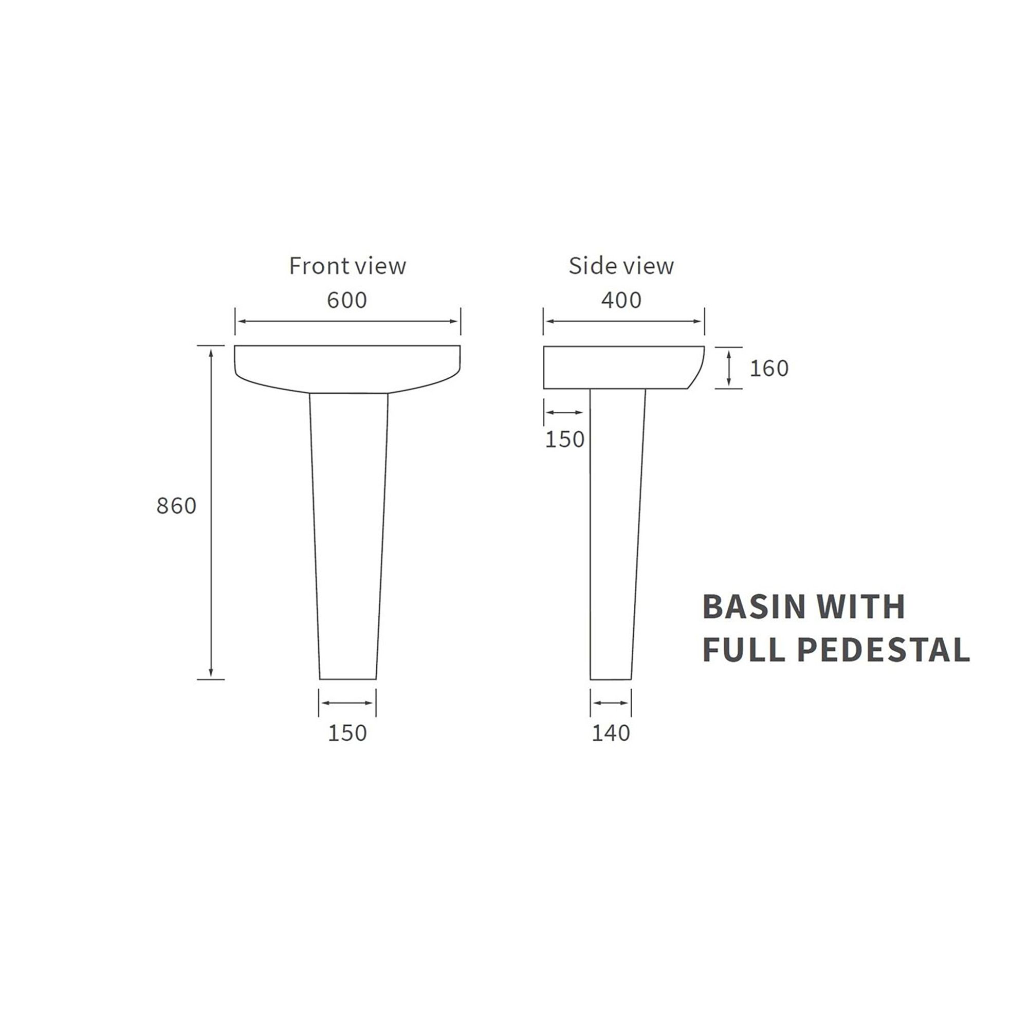 * Standon Gloss White D-shaped Floor-mounted Full pedestal Basin (H)86cm (W)60cm
