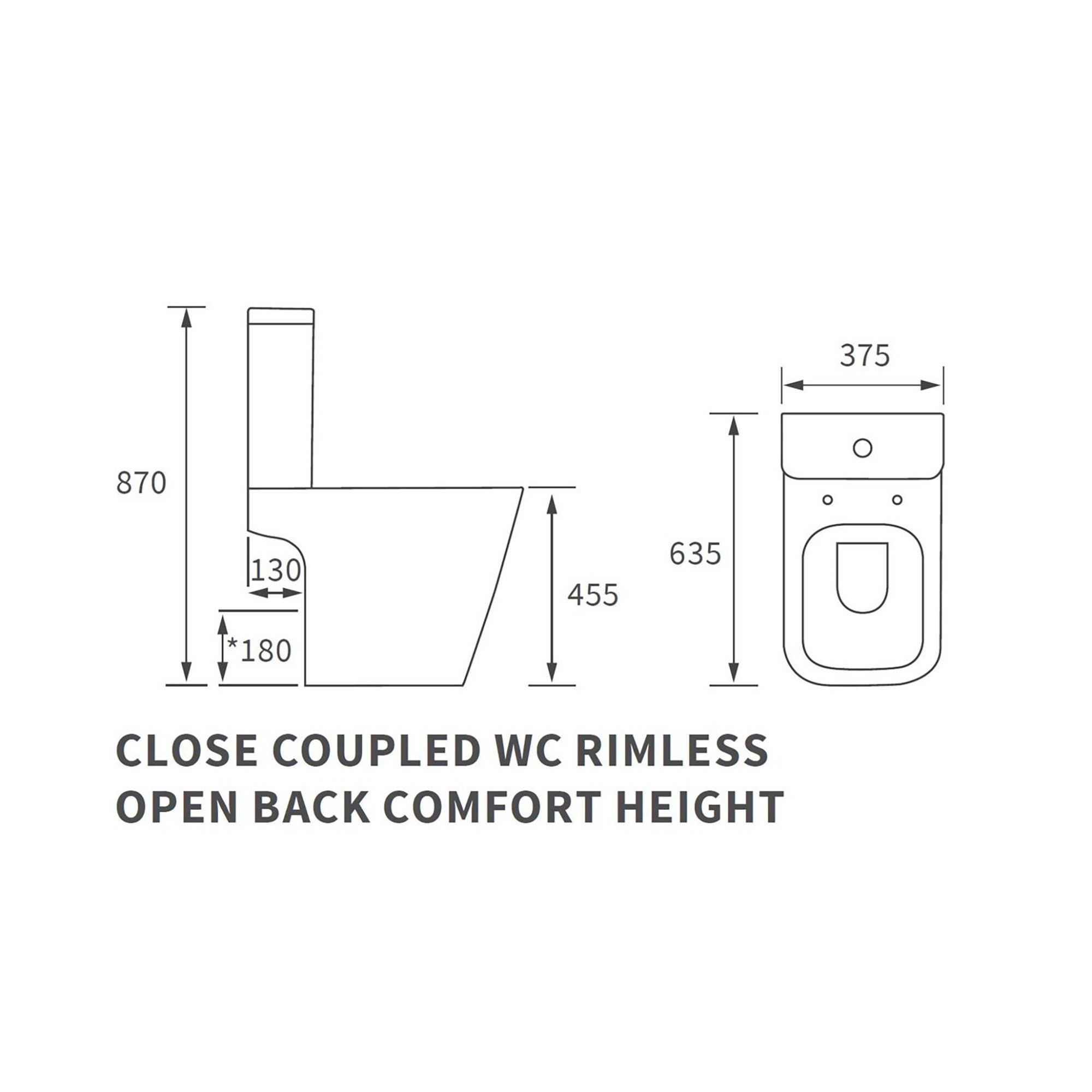 * Standon White Rimless Comfort height Open back Toilet set with Soft close seat & Close coupled cistern
