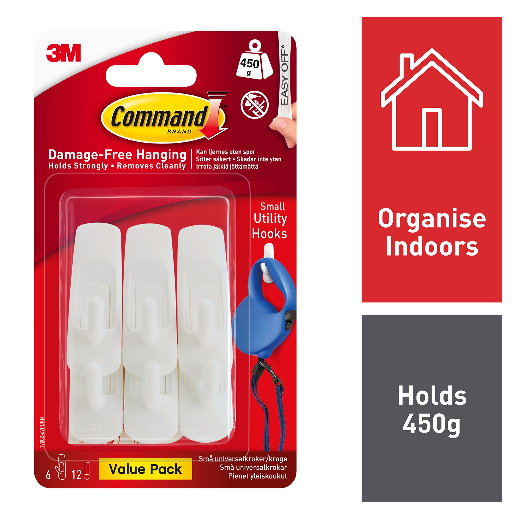 3M Command Utility Small White Adhesive Hook (Holds)0.45Kg, Pack Of 6