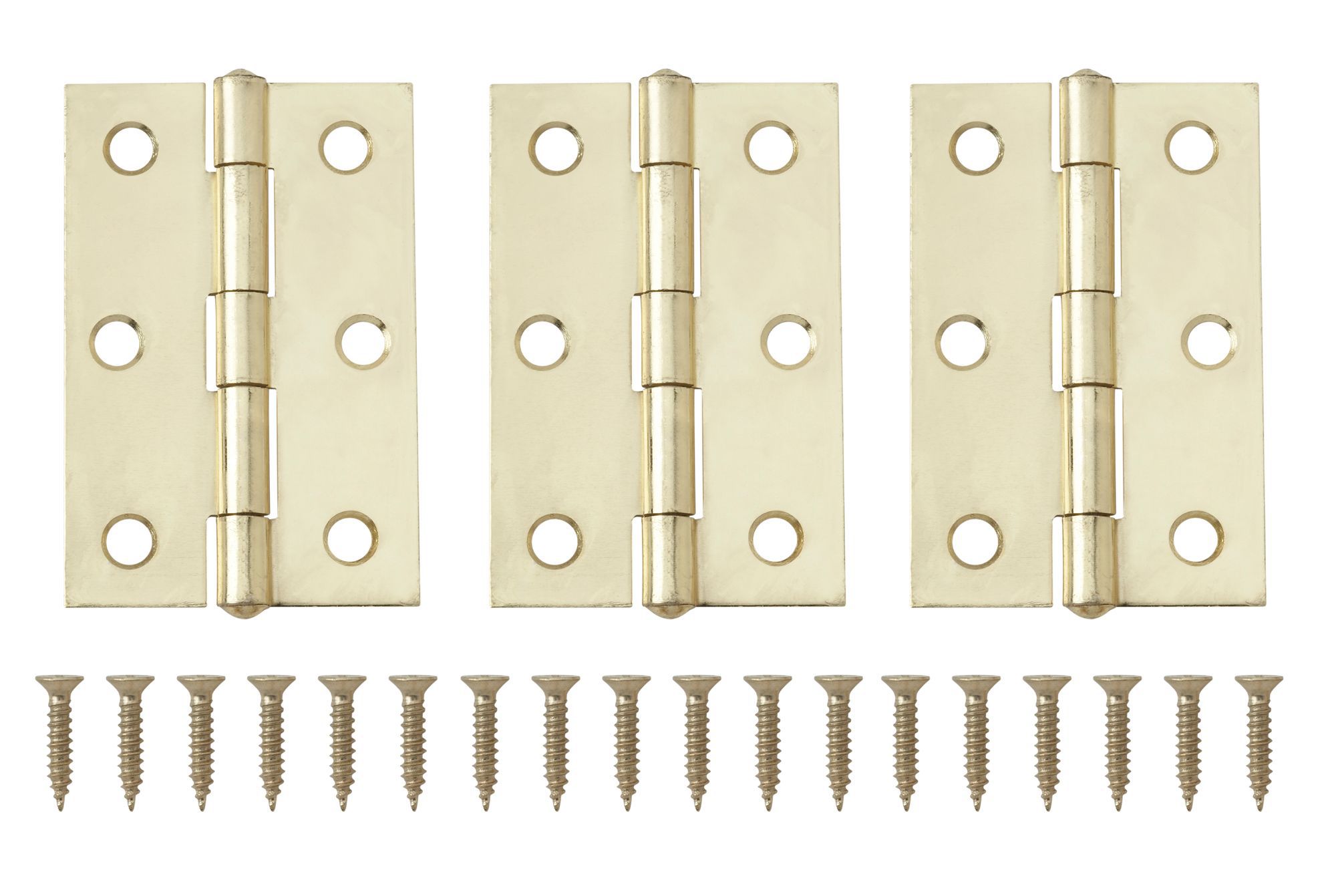 Brass-plated Butt Door hinge (L)75mm, Pack of 3