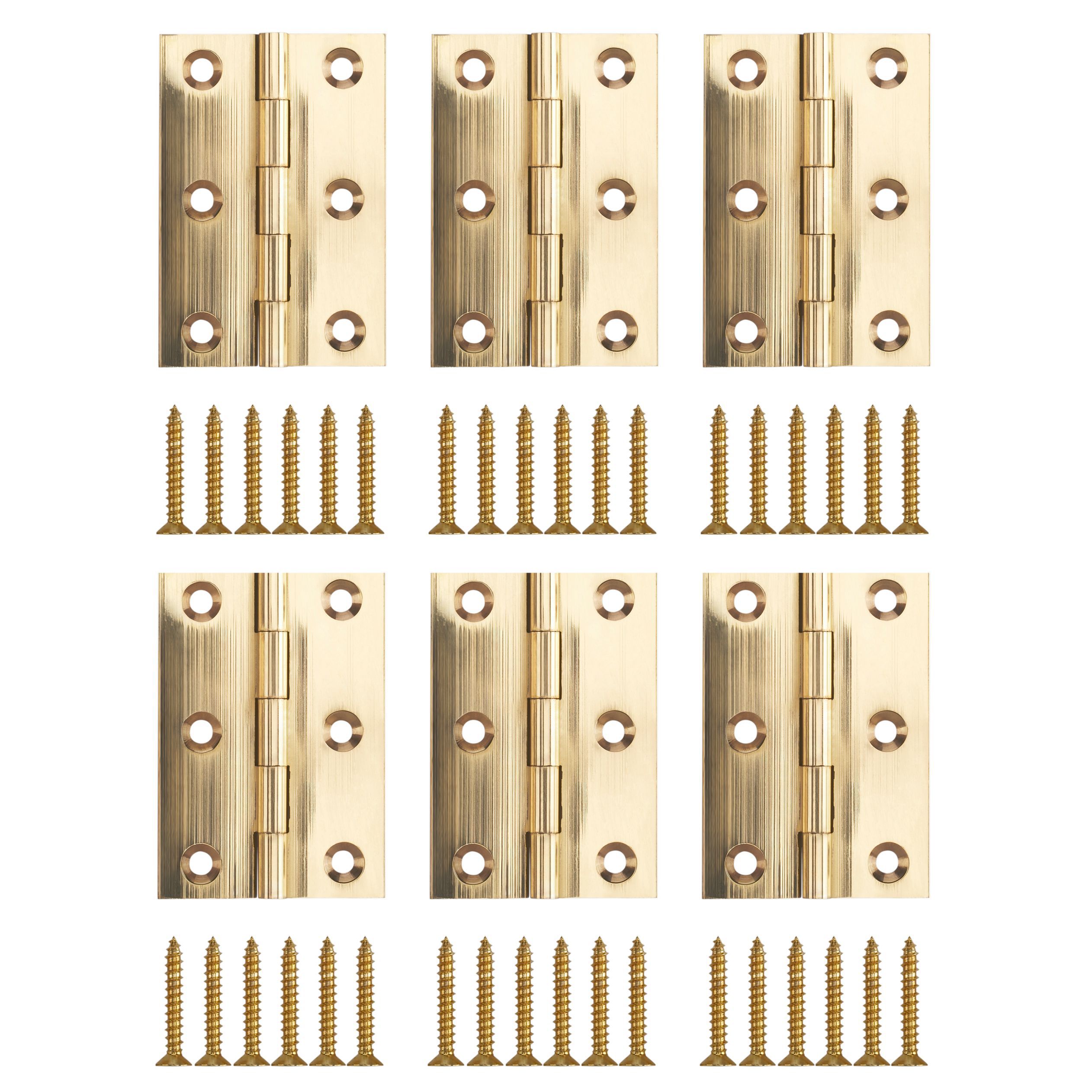 Brass-plated Butt Door hinge (L)75mm, Pack of 6