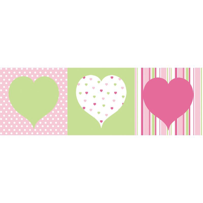 Hearts Green, pink & white Box art, Set of 3 (H)200mm (W)200mm