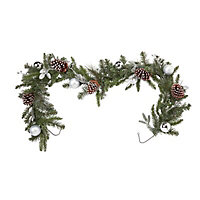 1.83m Green Silver effect Garland with Mixture of pine cones & baubles