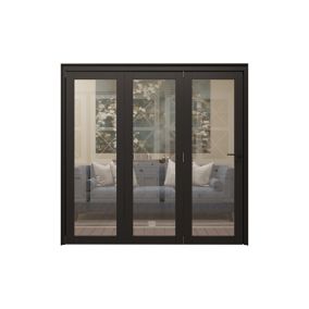 1 Lite Clear Fully glazed Contemporary Black Pine Bi-fold Internal Door & frame set, (H)2060mm (W)2142mm