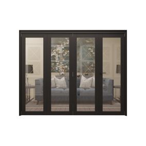 1 Lite Clear Fully glazed Contemporary Black Pine Bi-fold Internal Door & frame set, (H)2060mm (W)2527mm
