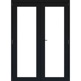 1 Lite Clear Fully glazed Timber Black Internal French door set 2017mm x 133mm x 1445mm