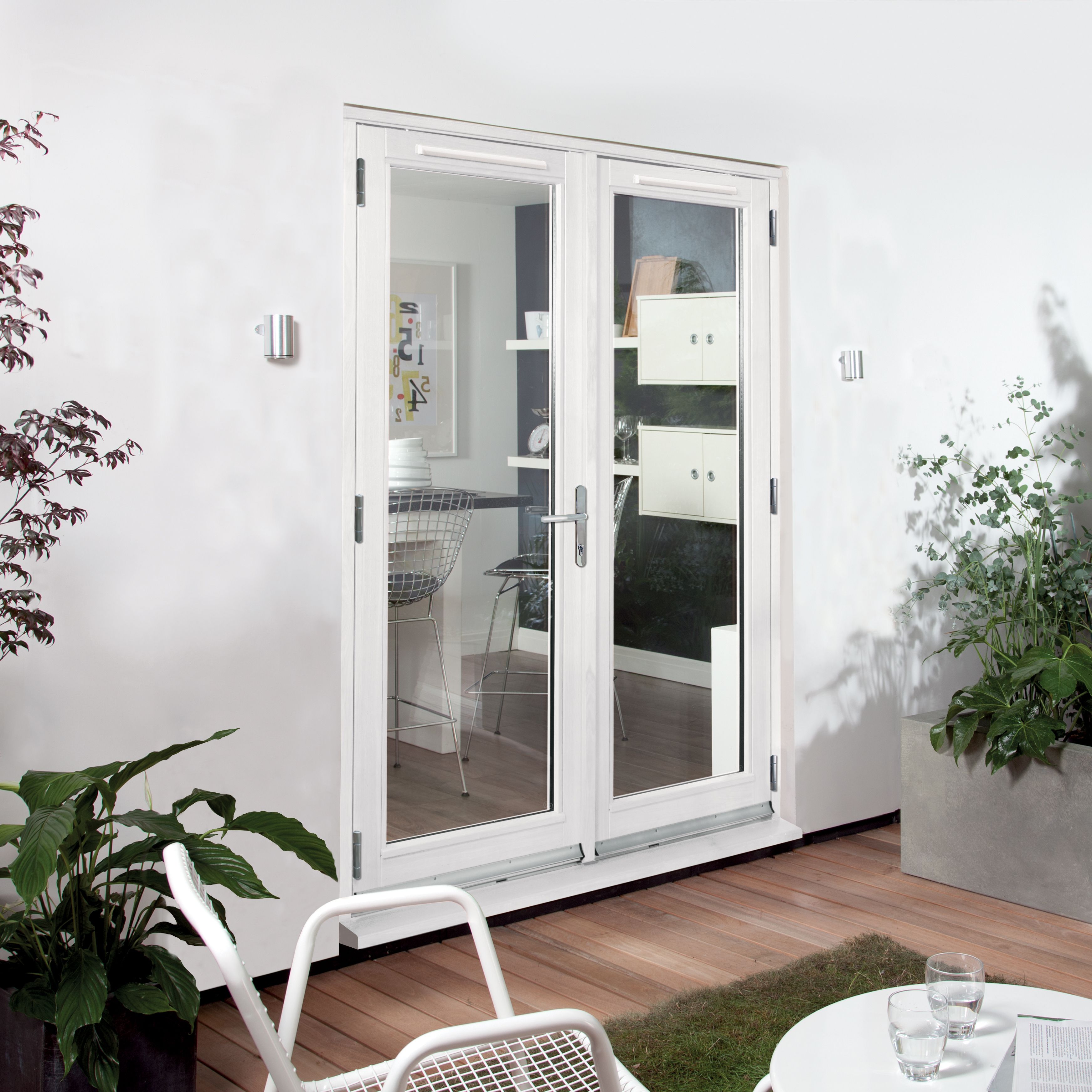 1 Lite Clear Glazed White Hardwood French Door set with 2 panes, (H ...