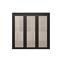 1 Lite Frosted Fully glazed Contemporary Black Pine Bi-fold Internal Door & frame set, (H)2060mm (W)1914mm