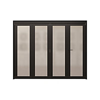 1 Lite Frosted Fully glazed Contemporary Black Pine Bi-fold Internal Door & frame set, (H)2060mm (W)2527mm