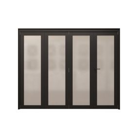 1 Lite Frosted Fully glazed Contemporary Black Pine Bi-fold Internal Door & frame set, (H)2060mm (W)2831mm