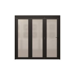 1 Lite Frosted Fully glazed Contemporary Black Pine Sliding Internal Door & frame set, (H)2060mm (W)1914mm