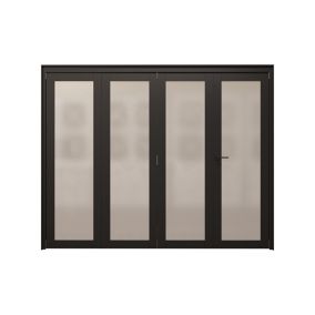 1 Lite Frosted Glazed Black Pine Internal Bi-fold Door set, (H)2060mm (W)2527mm