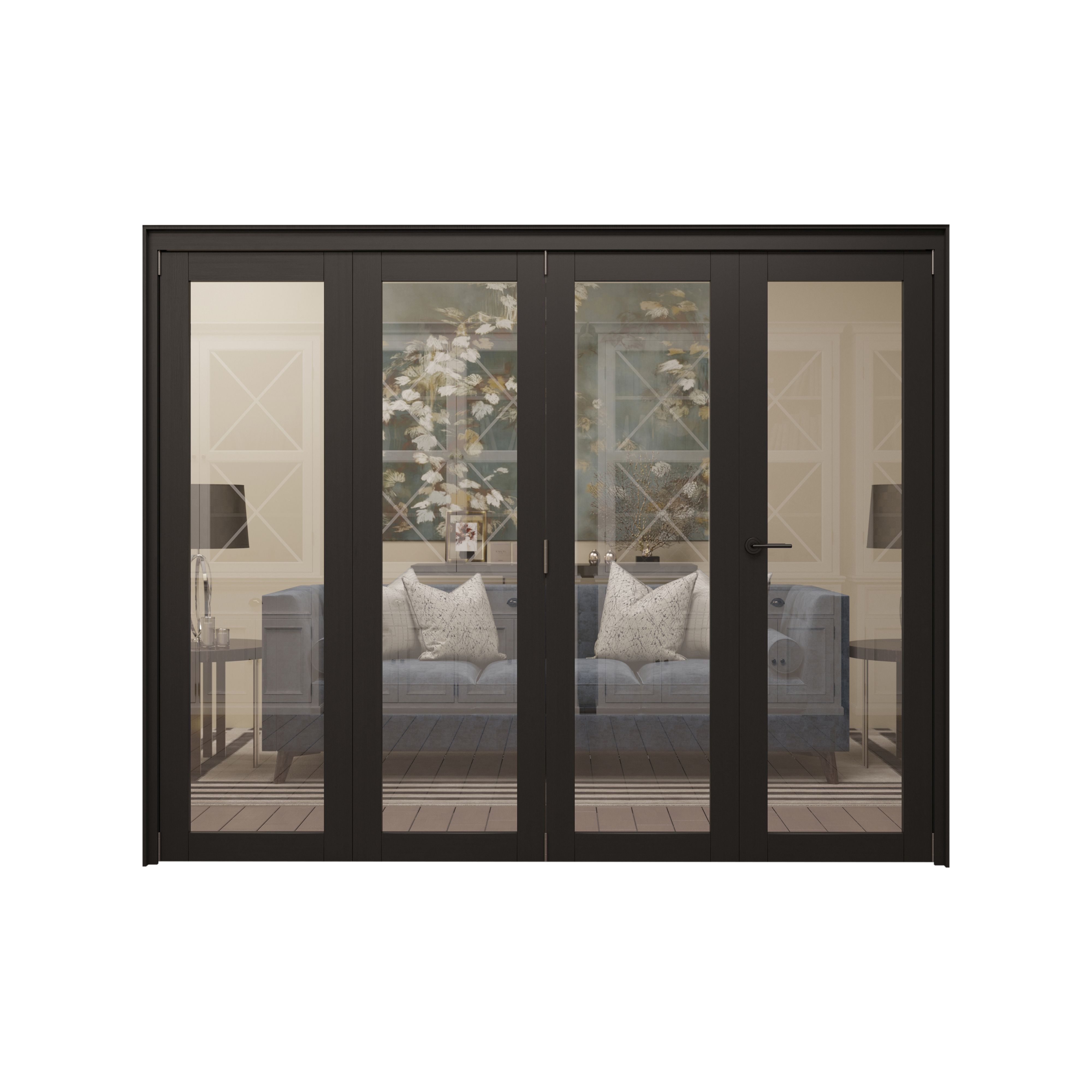 1 panel 1 Lite Clear Glazed Shaker Black Pine Internal Folding Door set, (H)2060mm (W)2831mm