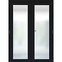1 panel 1 Lite Frosted Fully glazed Timber Black Internal French door set 2017mm x 133mm x 1445mm