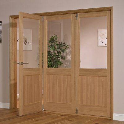 1 panel Clear Glazed Timber Oak veneer Internal Folding Door set, (H)2035mm (W)2374mm