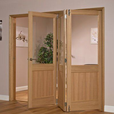 1 panel Clear Glazed Timber Oak veneer Internal Folding Door set, (H)2035mm (W)2374mm