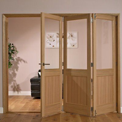 1 panel Clear Glazed Timber Oak veneer Internal Folding Door set, (H)2035mm (W)2374mm