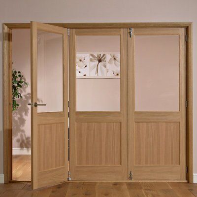 1 panel Clear Glazed Timber Oak veneer Internal Folding Door set, (H)2035mm (W)2374mm