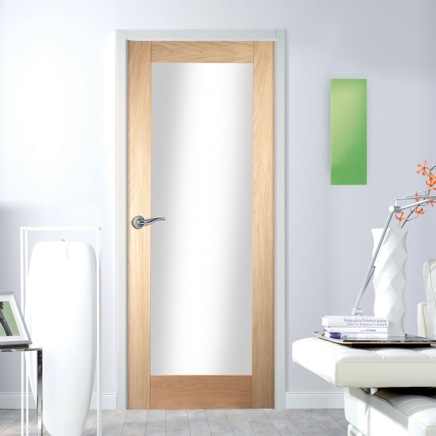 1 panel Glazed Shaker Oak veneer Internal Door, (H)1981mm (W)686mm (T)35mm