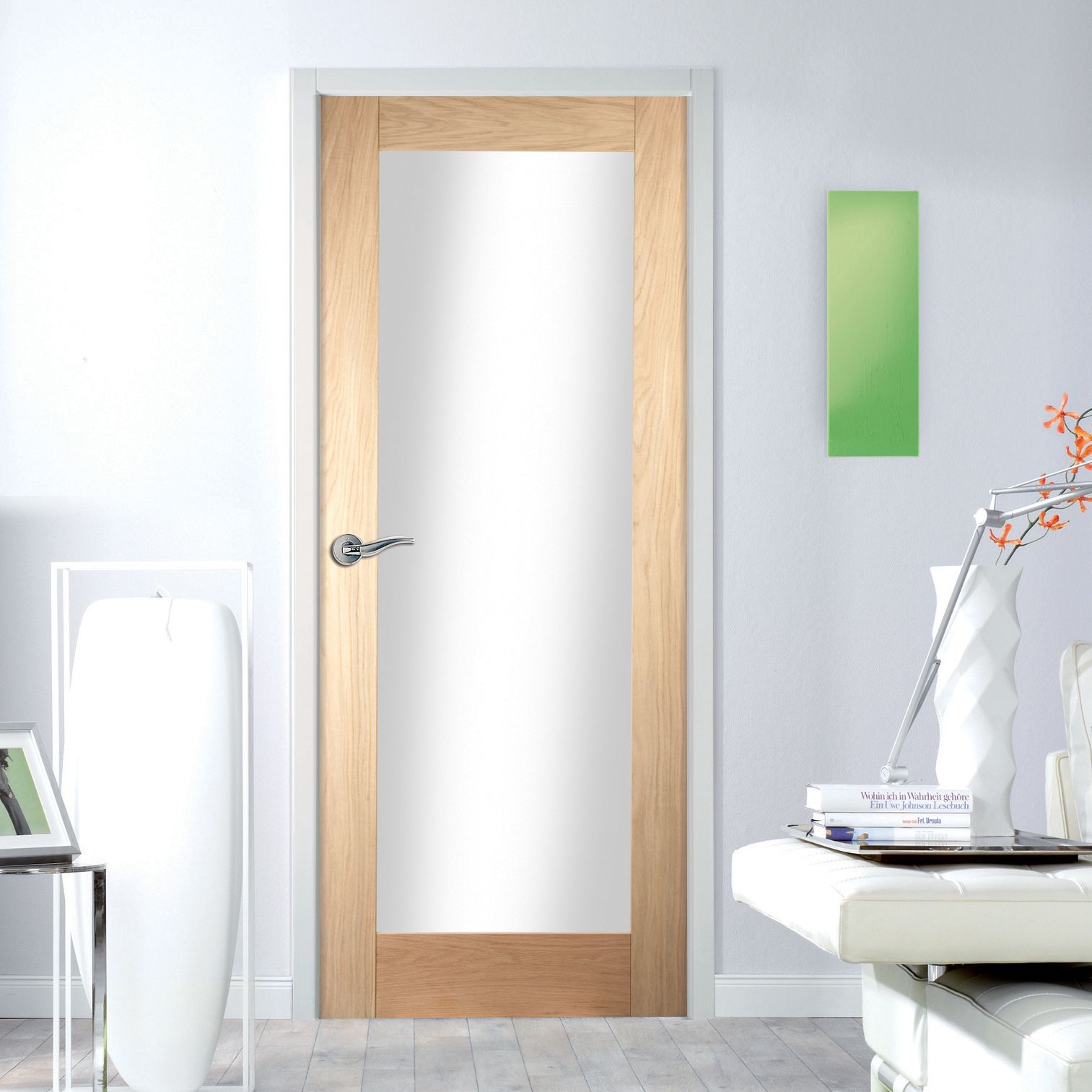 1 panel Glazed Shaker Oak veneer Internal Door, (H)1981mm (W)762mm (T)35mm