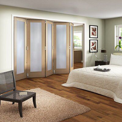 1 panel Obscure Glazed Shaker Hardwood Oak veneer Internal Folding Door set, (H)1981mm (W)3050mm