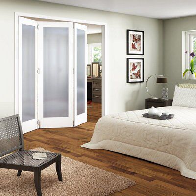 1 panel Obscure Glazed Shaker White MDF Internal Folding Door set, (H)1981mm (W)1830mm
