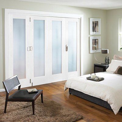 1 panel Obscure Glazed Shaker White MDF Internal Folding Door set, (H)1981mm (W)2440mm