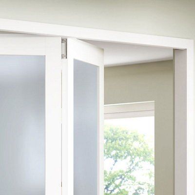 1 panel Obscure Glazed Shaker White MDF Internal Folding Door set, (H)1981mm (W)3050mm