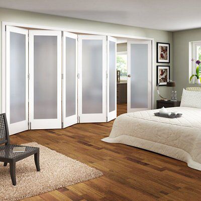 1 panel Obscure Glazed Shaker White MDF Internal Folding Door set, (H)1981mm (W)3660mm