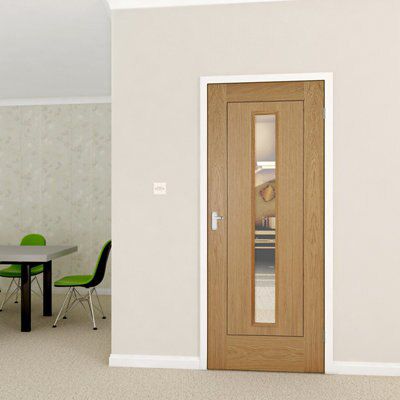 1 panel Patterned Glazed Flush Internal Door, (H)1981mm (W)762mm (T)35mm