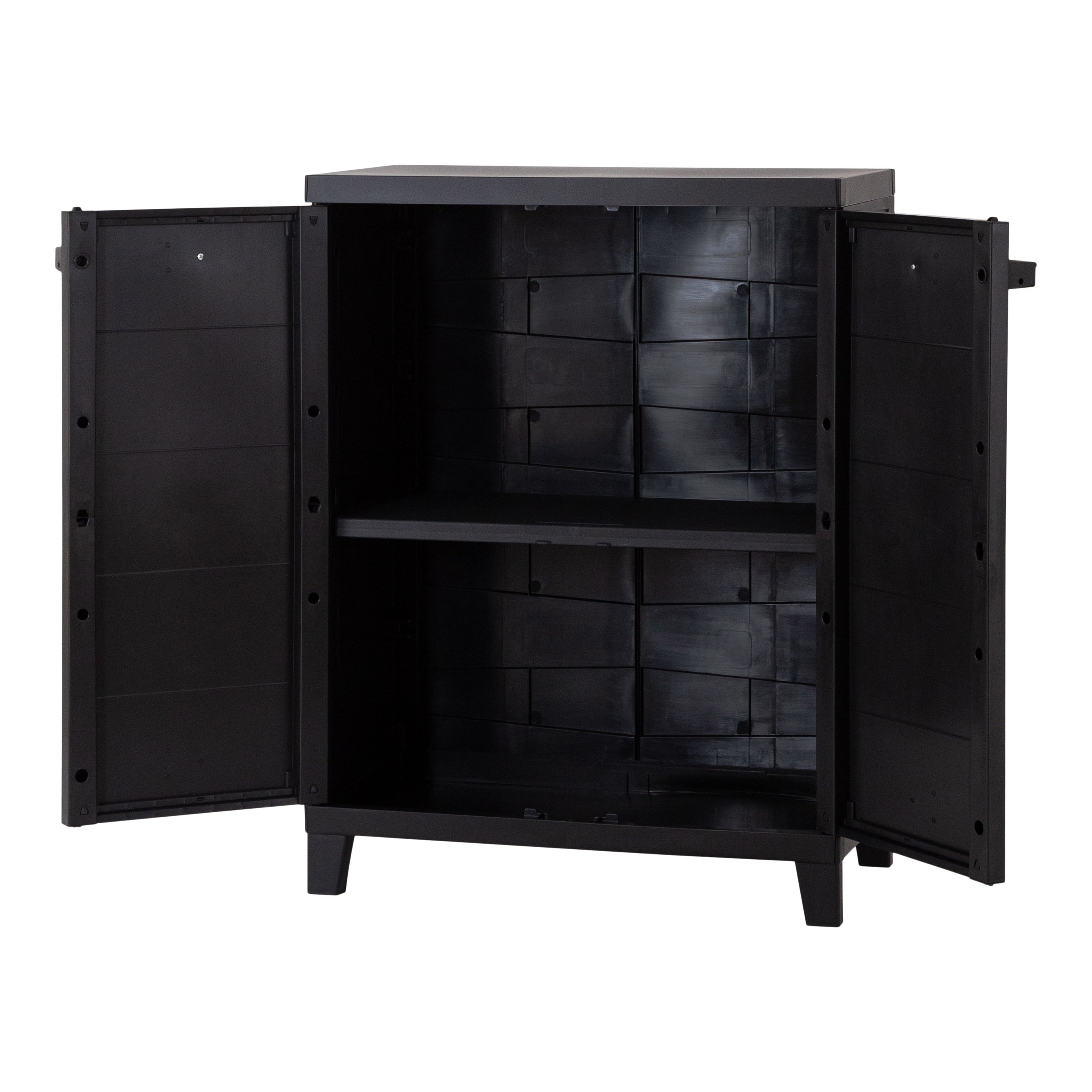 1 shelf Black Plastic Utility Short storage cabinet (H)88cm x (W)66cm x (D)40cm
