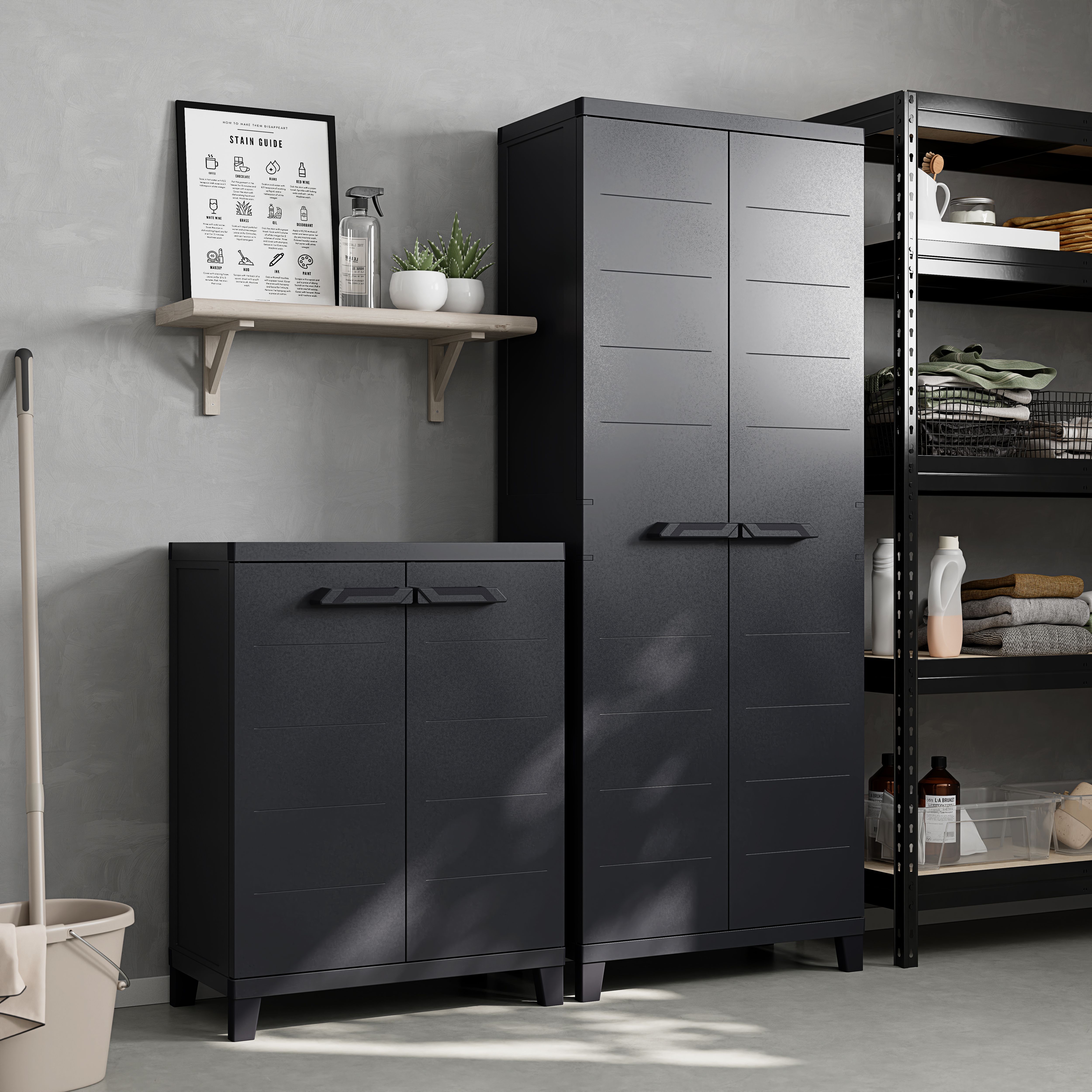 1 shelf Black Plastic Utility Short storage cabinet (H)88cm x (W)66cm x (D)40cm