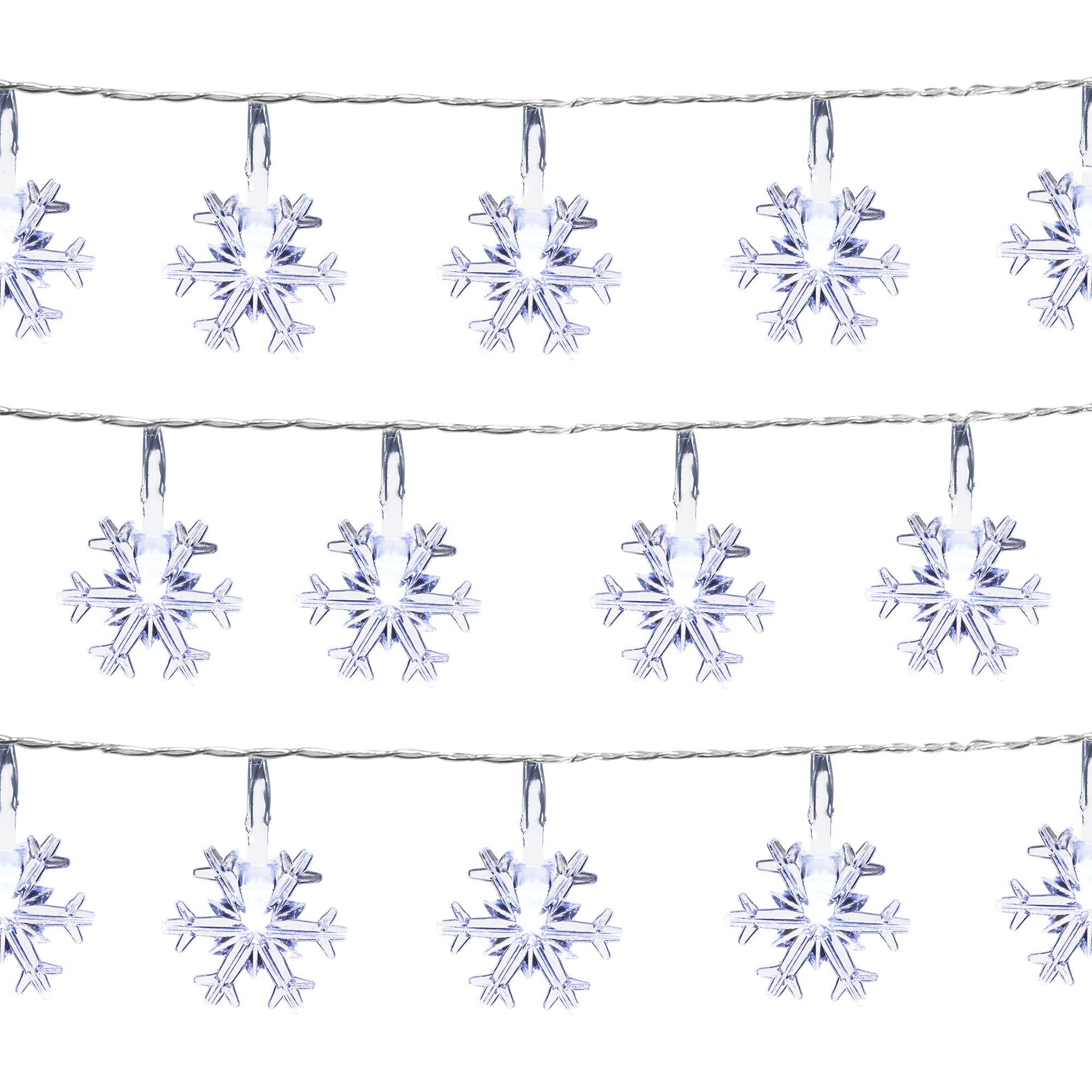 10 Ice white Snowflake LED String lights With timer function Clear cable