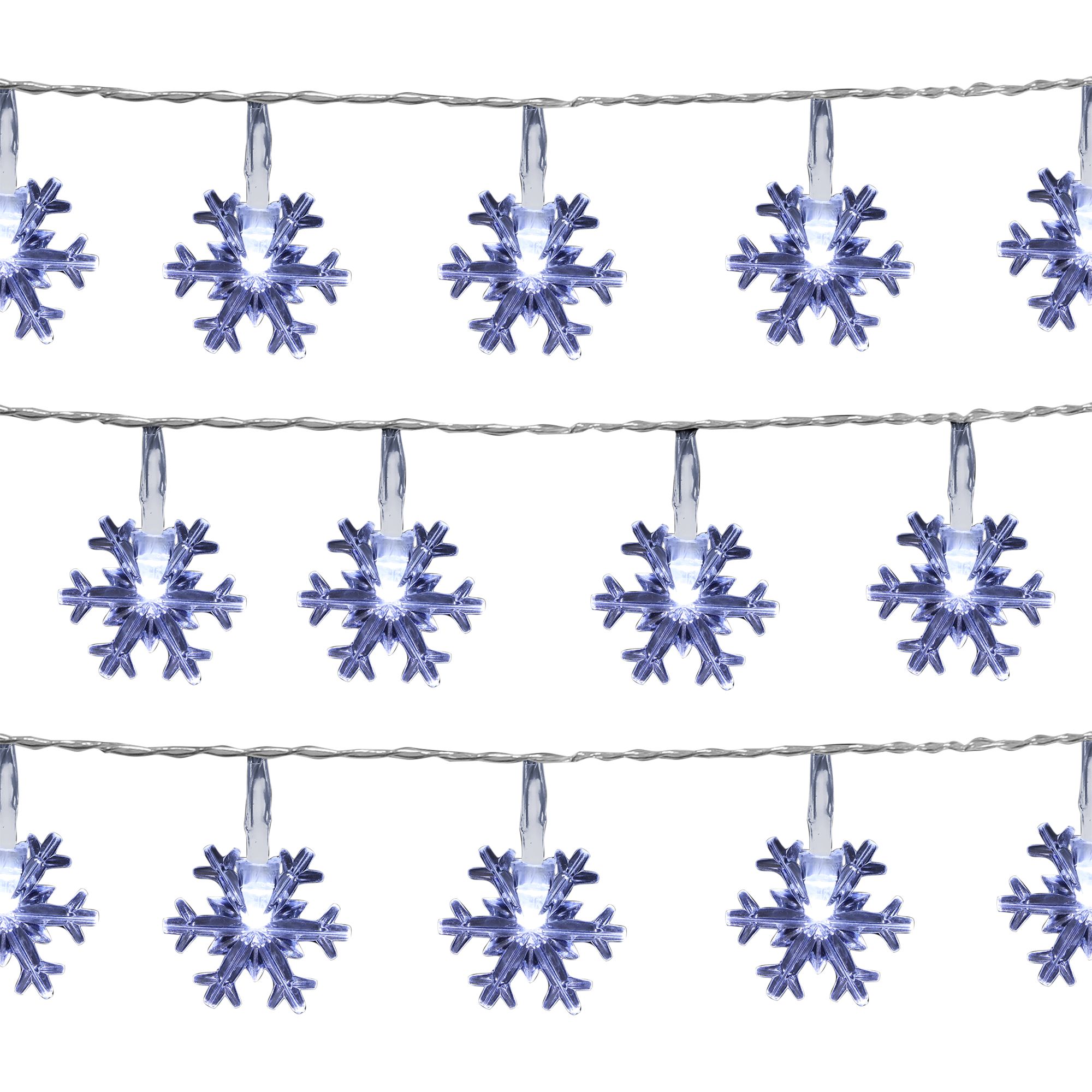 10 Ice white Snowflake LED String lights With timer function Clear cable